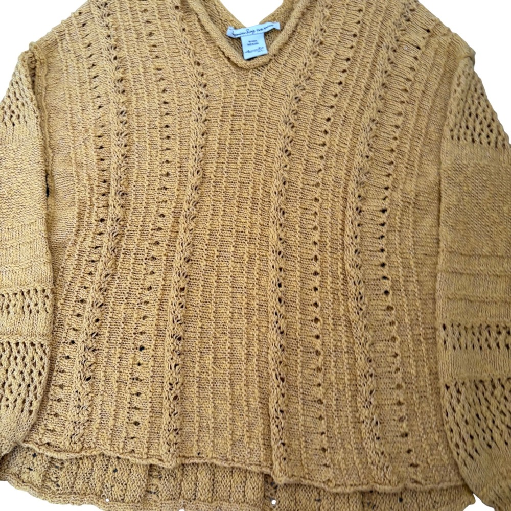 American Rag Cie Womens Mustard Yellow Pointelle Knit V-Neck Sweater XL Layers